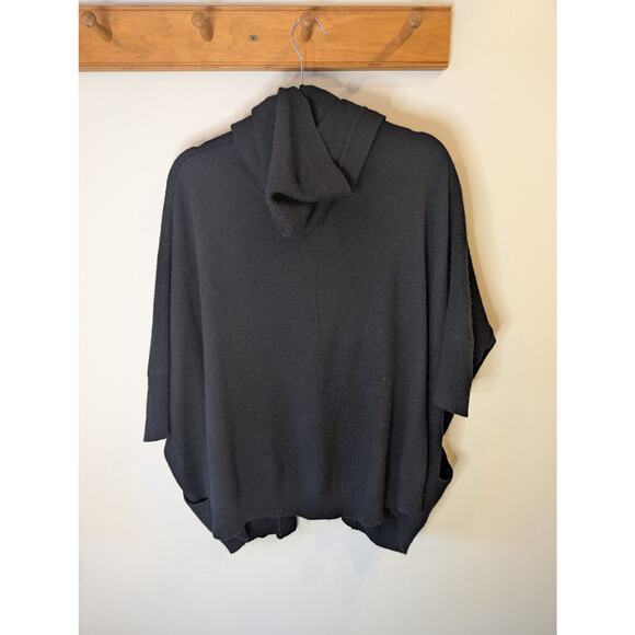 Splendid 100% Cashmere Black Hooded Open Front Cardigan Poncho Cozy Luxury XL - Picture 2 of 10